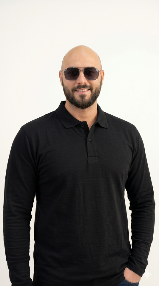 Black Polo Long-Sleeve Shirt
