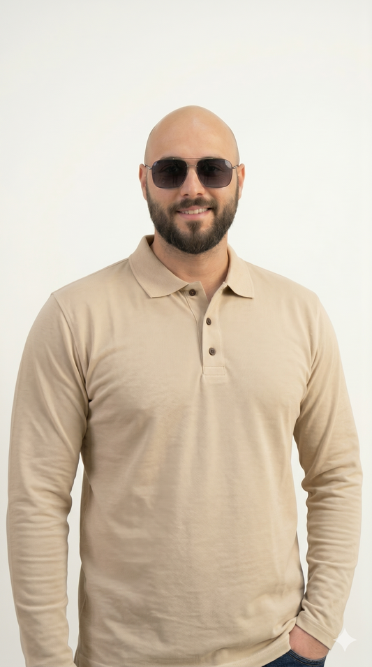 Beige Polo Long-Sleeve Shirt