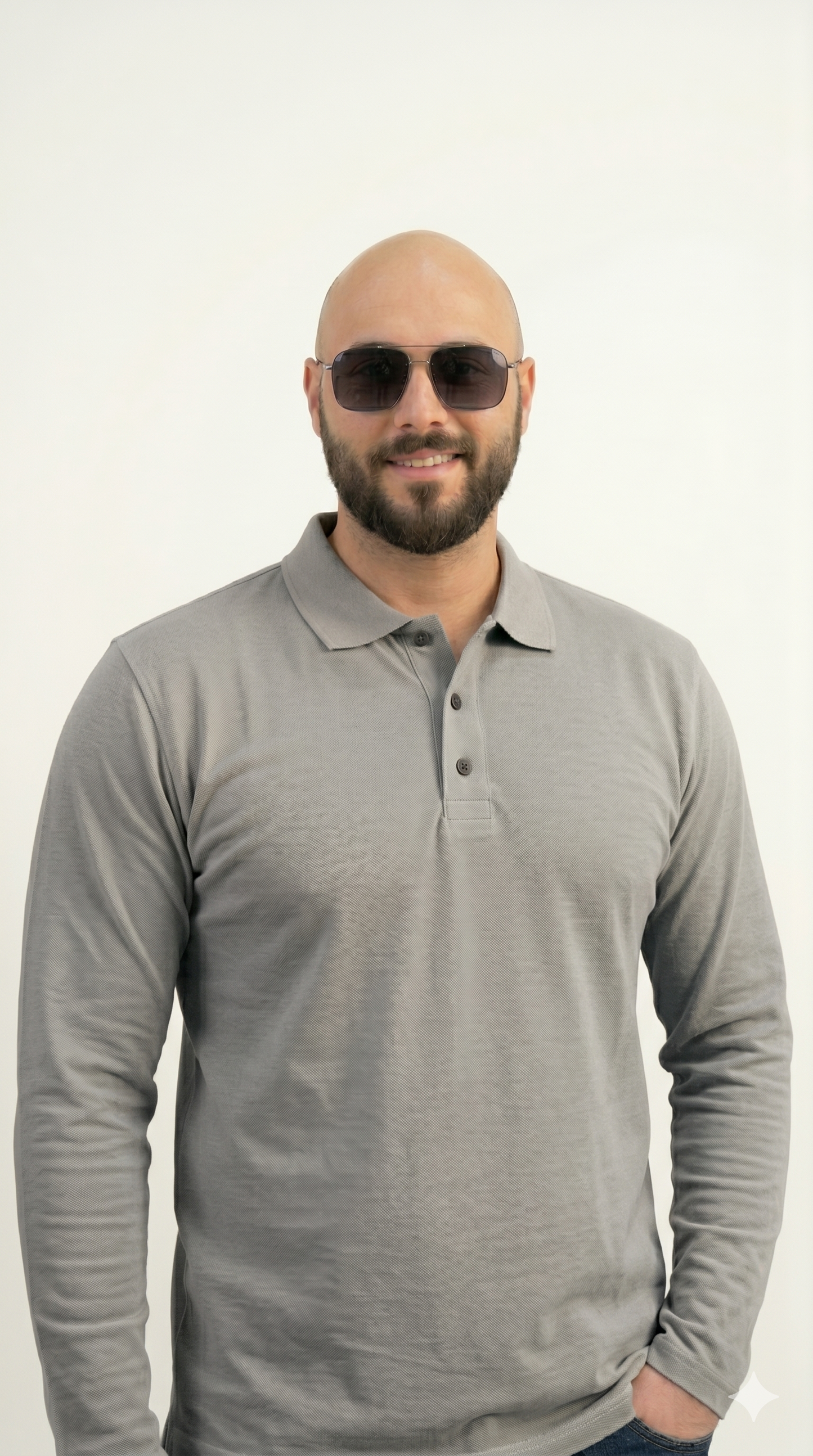 Grey Polo Long-Sleeve Shirt