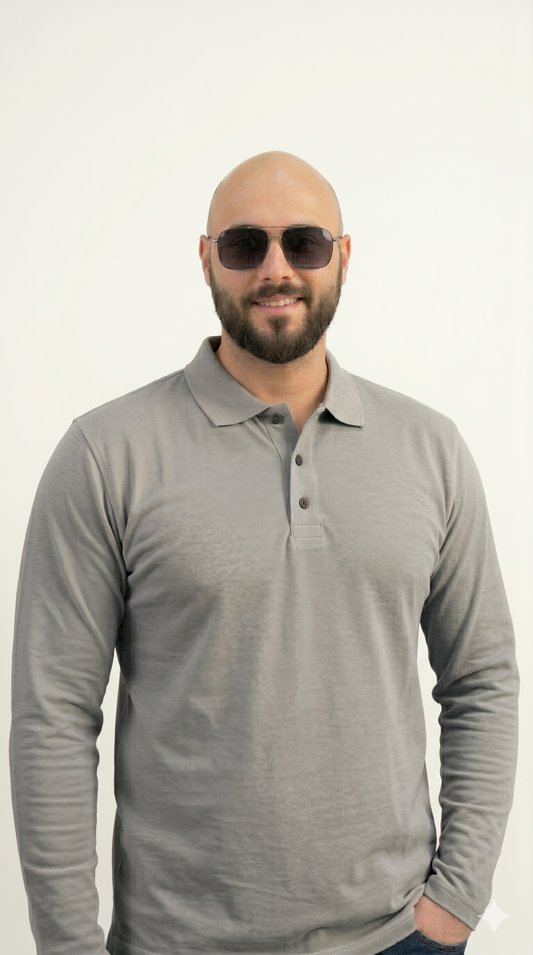 Grey Polo Long-Sleeve Shirt